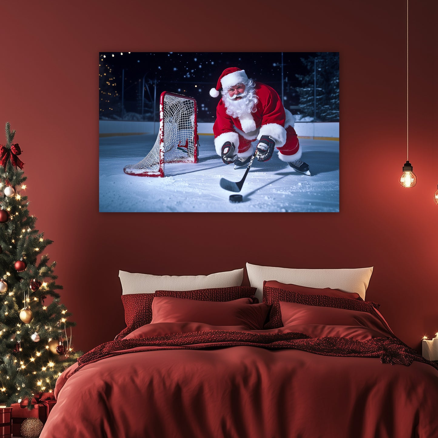 santa claus hockey player painting