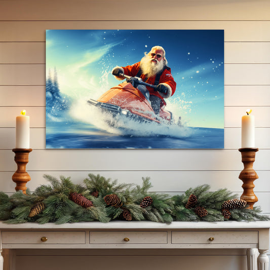 Jet Ski Santa Claus Canvas Print Christmas Wall Decor Art Gifts