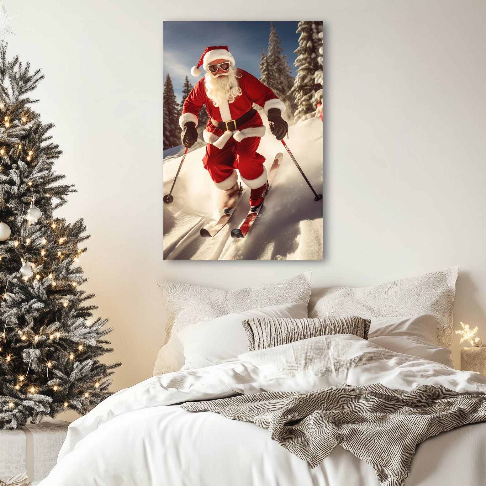 Santa Claus on snow skis canvas print