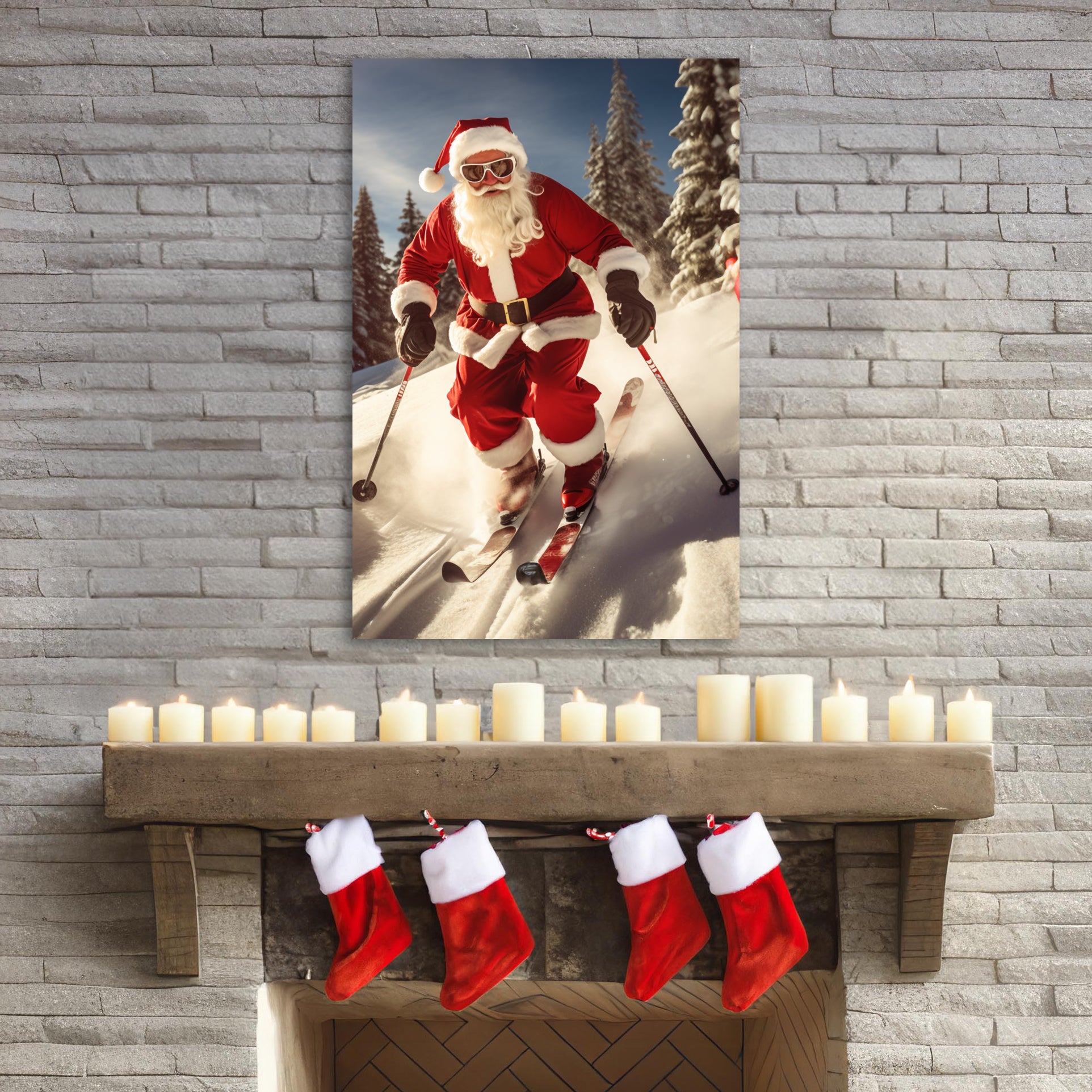 Santa snow skier wall decorations