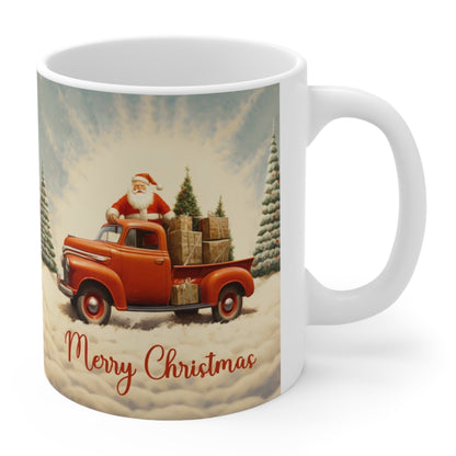 Santa and Red Truck Merry Christmas Coffee Mug Santa Christmas Truck Coffee Mugs