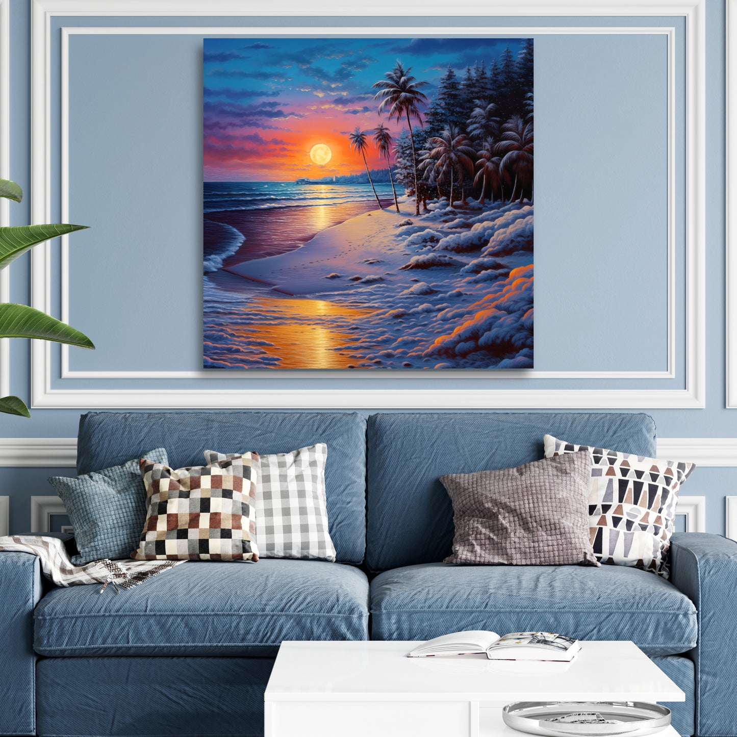 aesthetic snowy tropical sunset canvas printocean snowy beach sunrise wall art