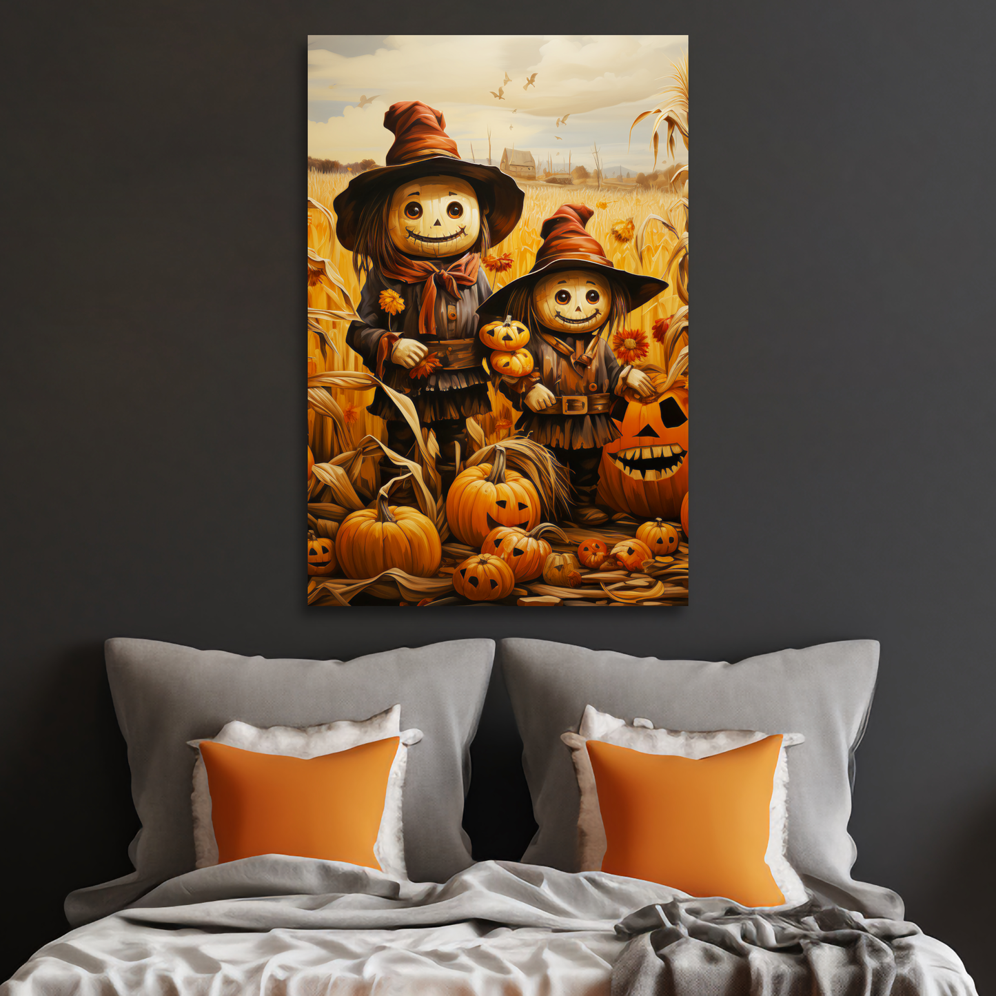 friendly scarecrow wall decor, aesthetic Halloween cute scarecrow wall decor