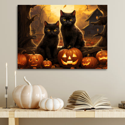 Halloween black cat aesthetic wall decor, Halloween aesthetic black cats canvas prints