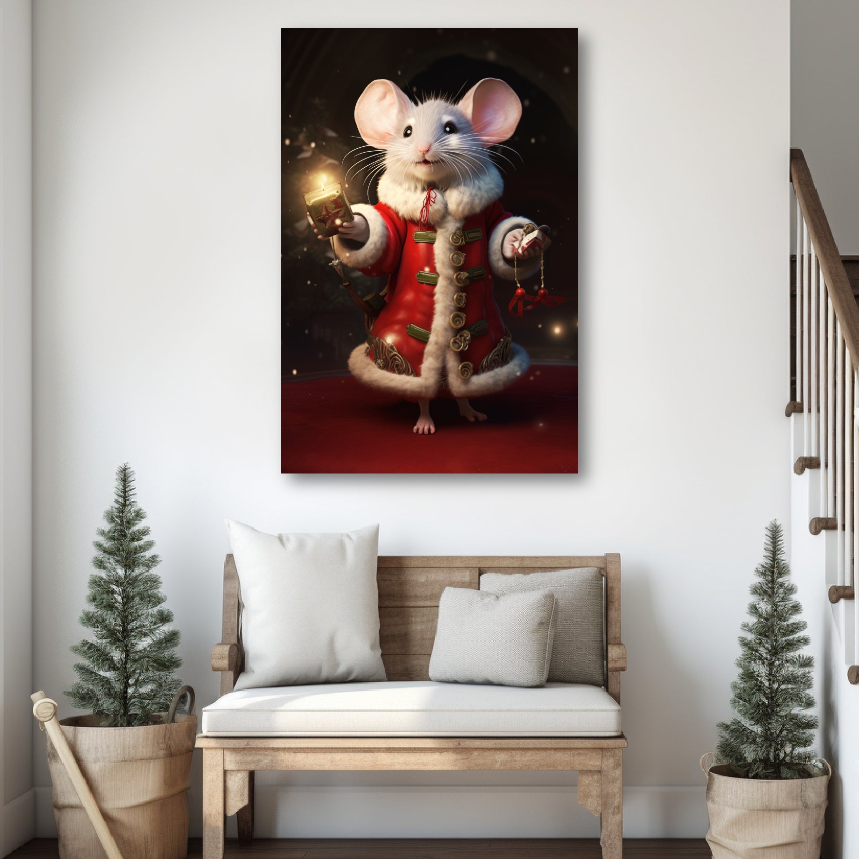 Christmas mouse canvas print, Christmas wall decor ideas