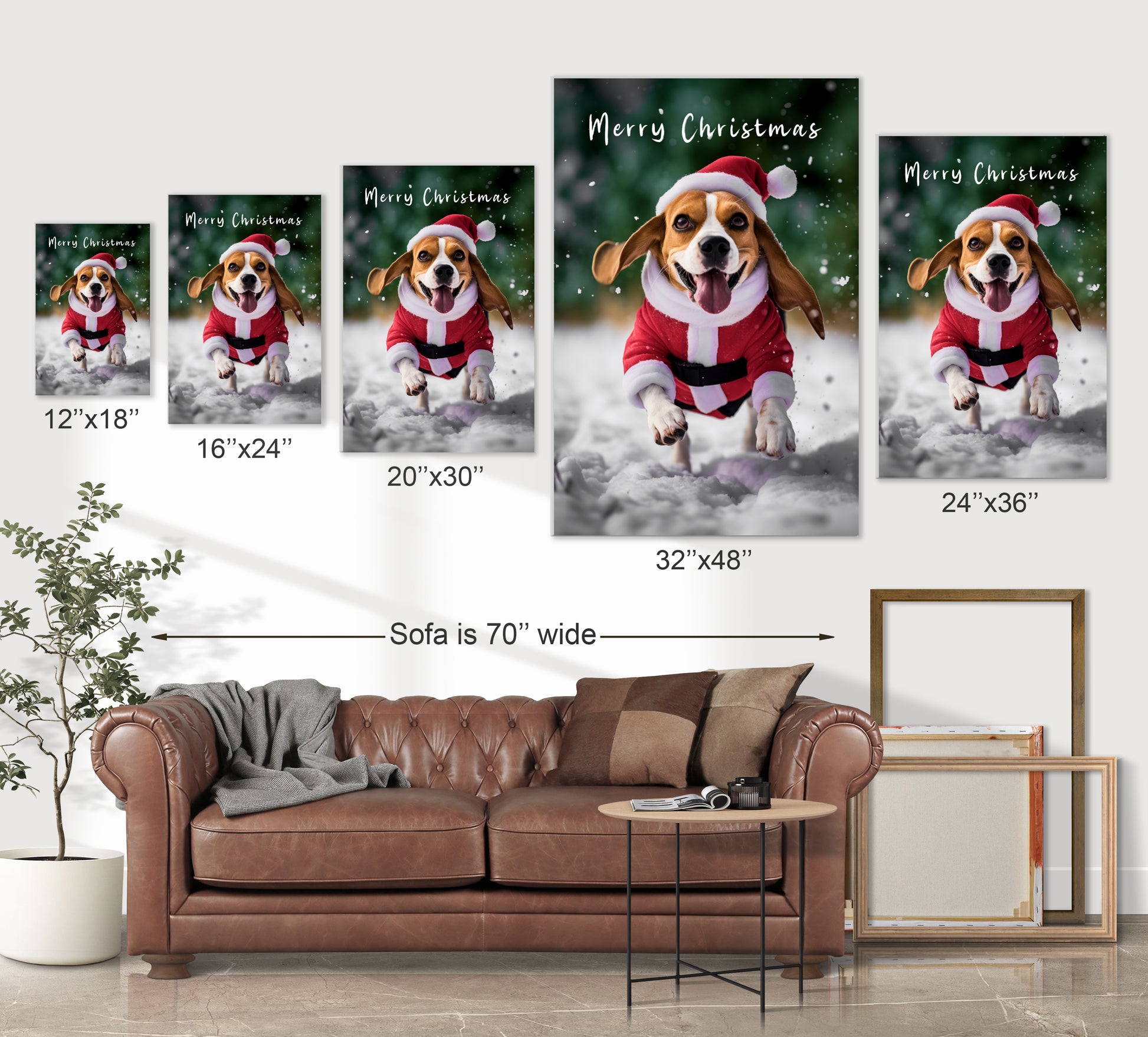 Christmas Beagle wearing Santa’s hat wall decor