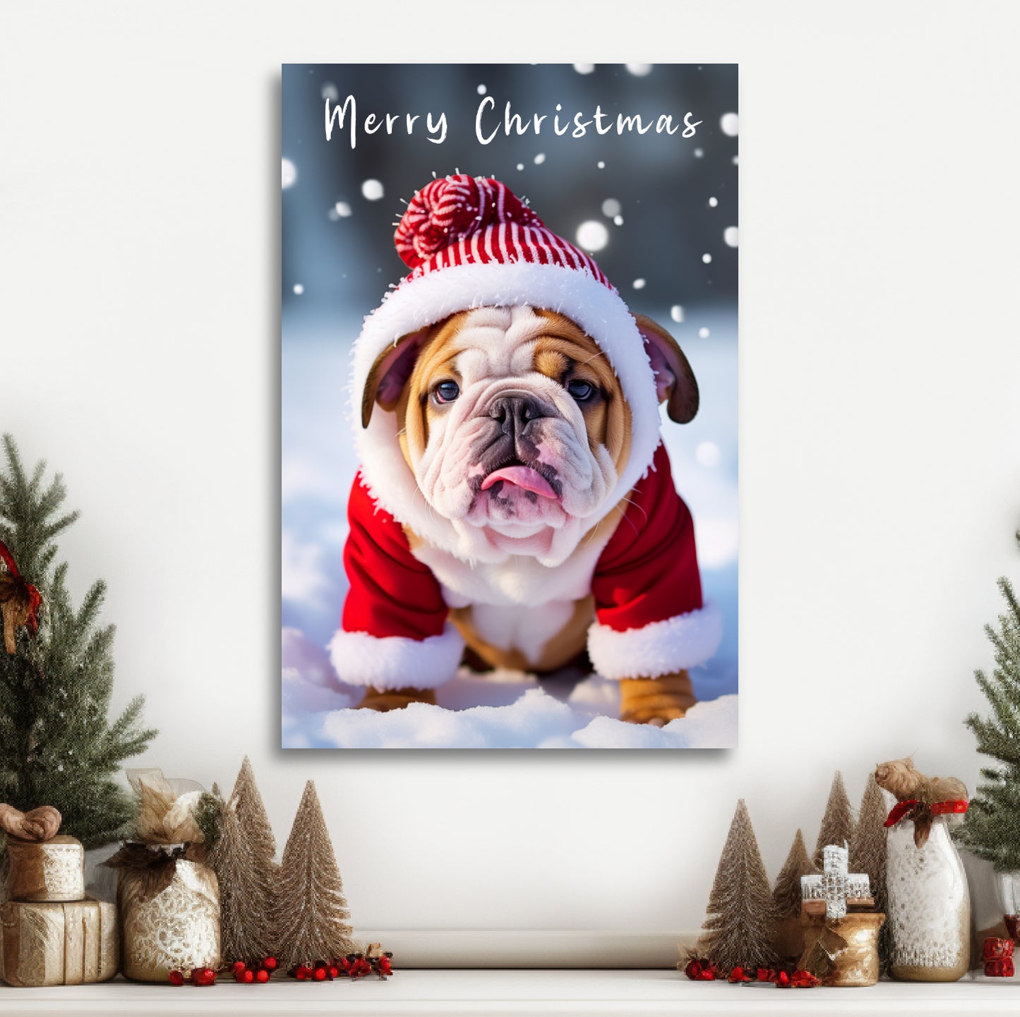 Bulldog canvas print Merry Christmas