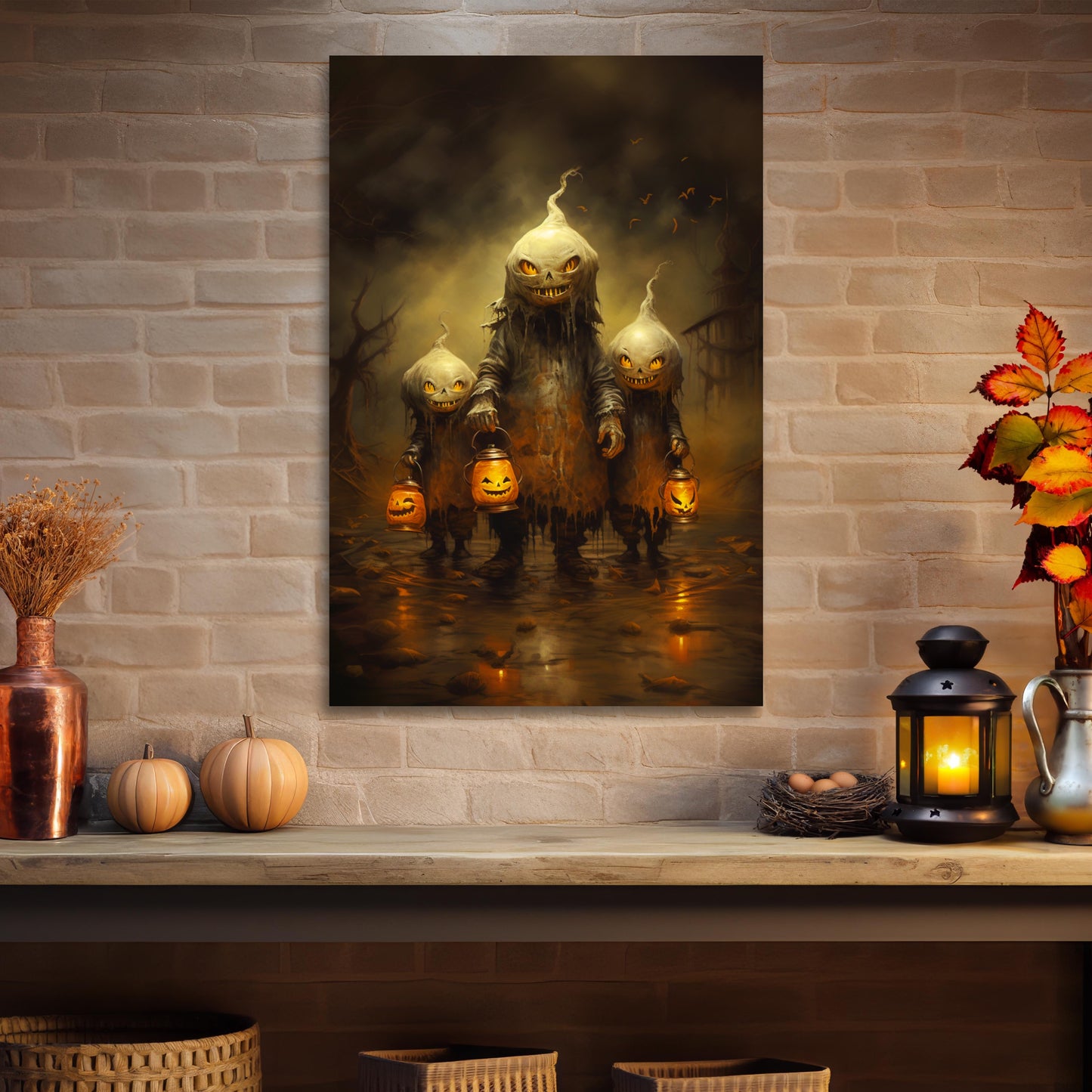 aesthetic spooky trick-or-treaters canvas print, halloween decoration spooky trick-or-treaters