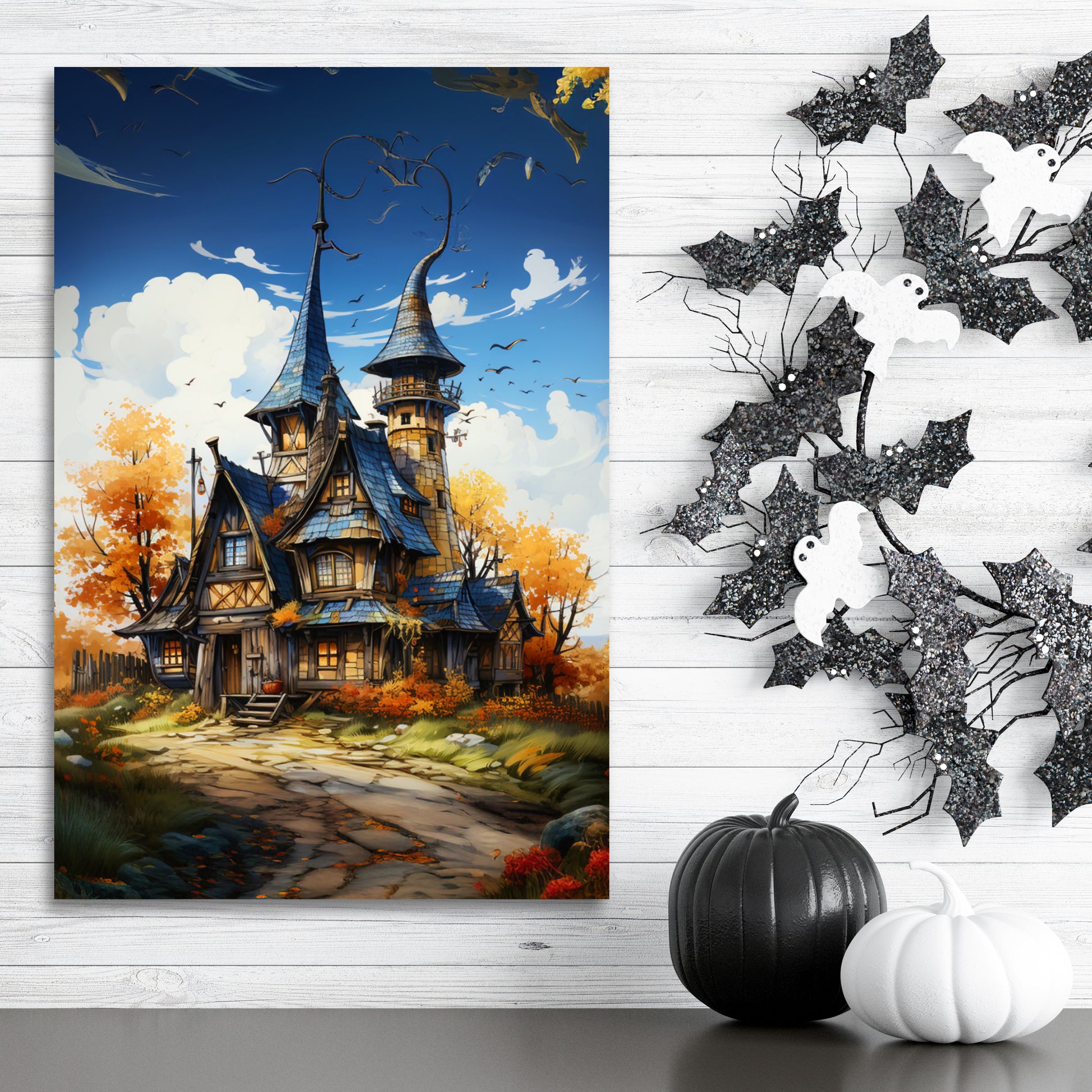 halloween haunted house aesthetic canvas print, haunted houses wall decor ideas