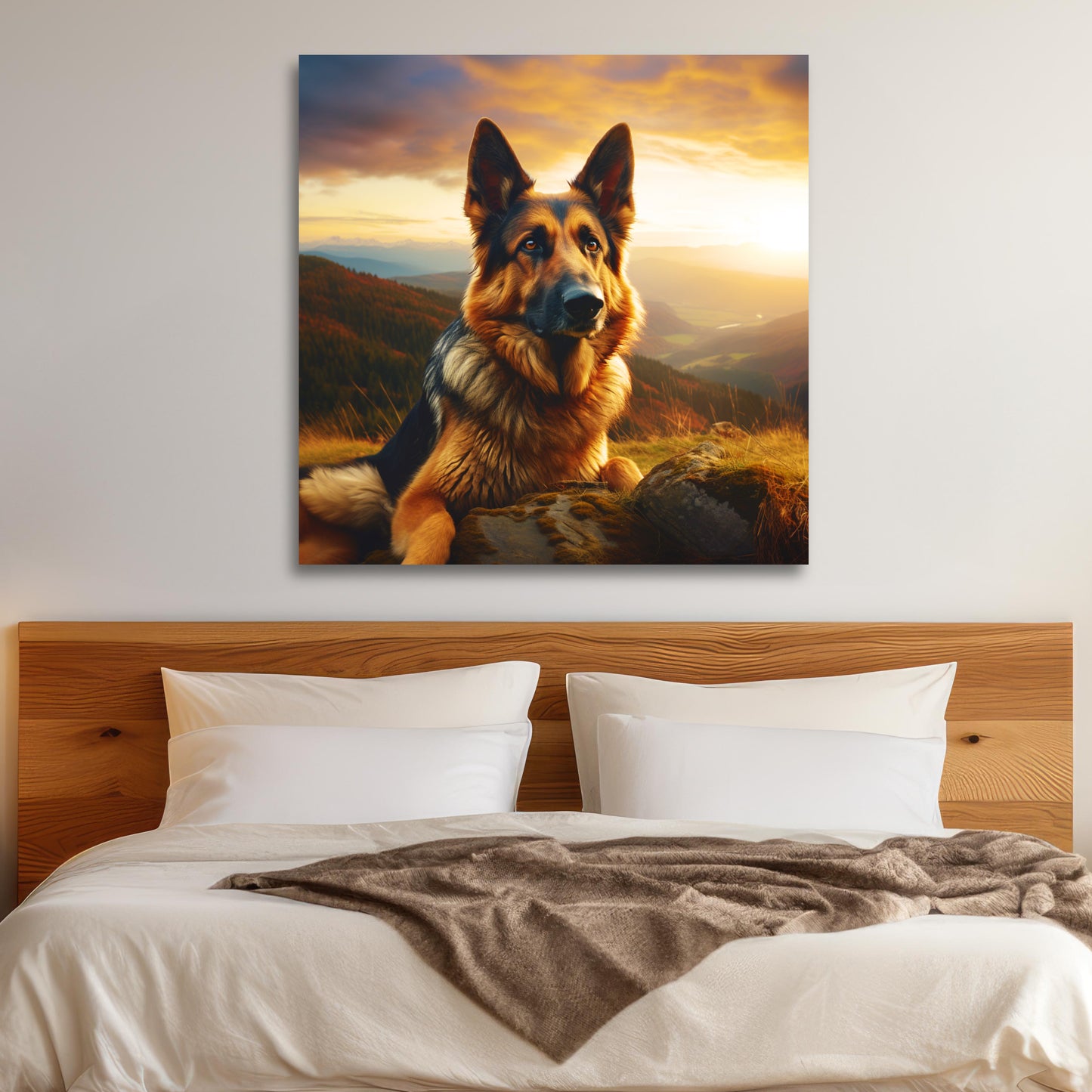 aesthetic German Shepherd wall decor, aesthetic German Shepherd art sunset