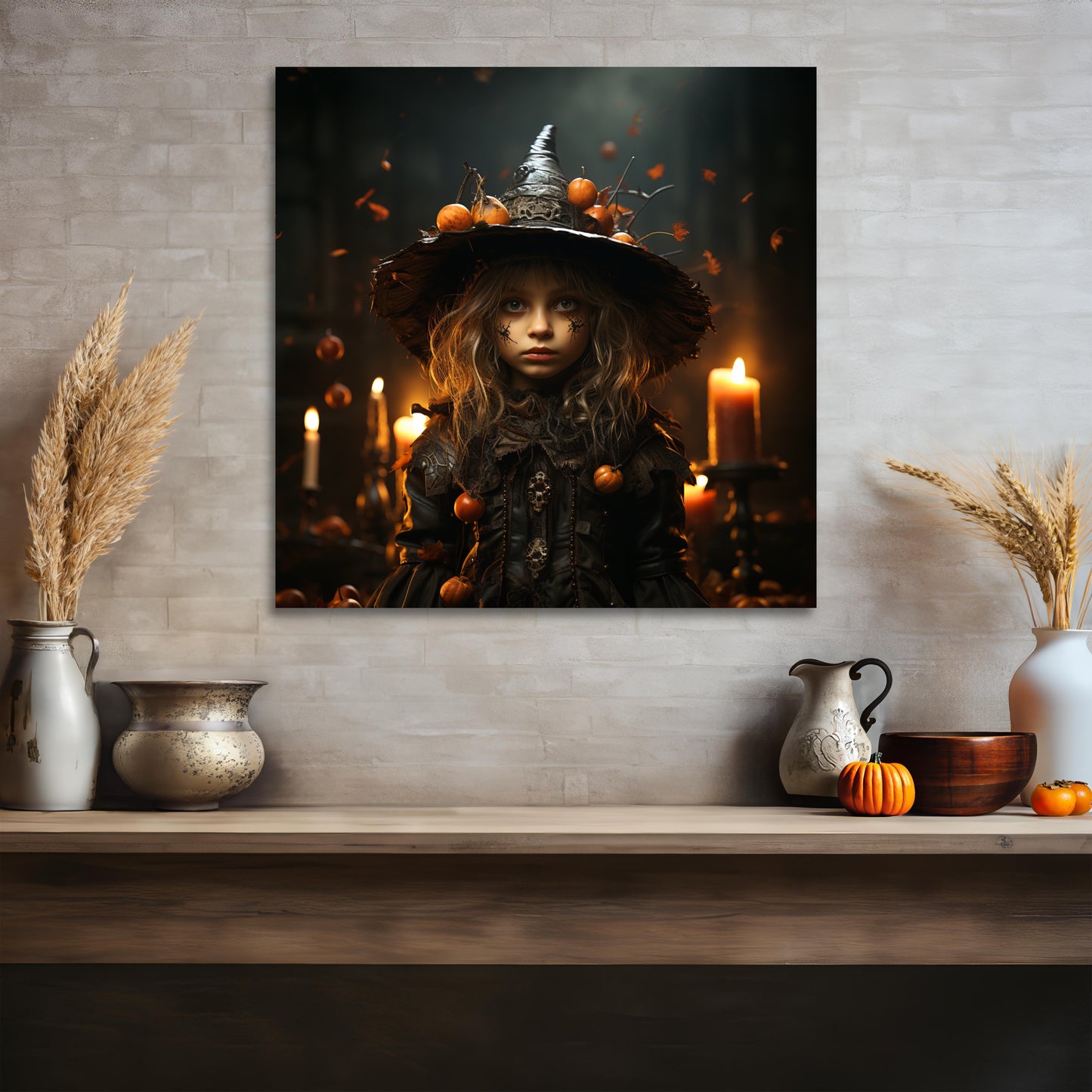 cute young witch canvas print, aesthetic animation witch decor