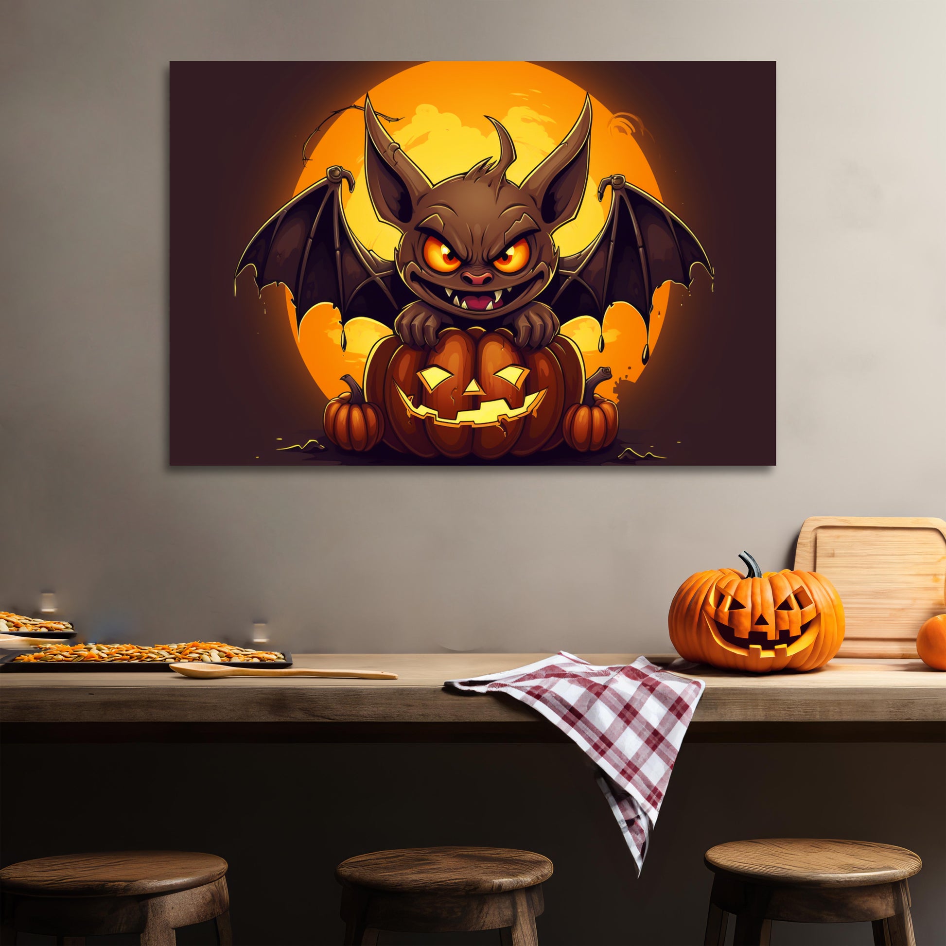 aesthetic Halloween cartoon bat wall decor, halloween cartoon bat art