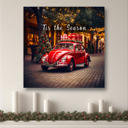 red christmas Volkswagen Beetle canvas prints