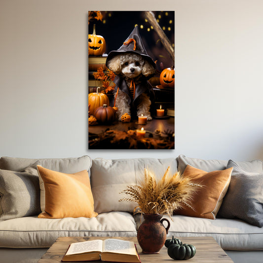 Poodle aesthetic halloween art, Poodle in Halloween costume canvas print