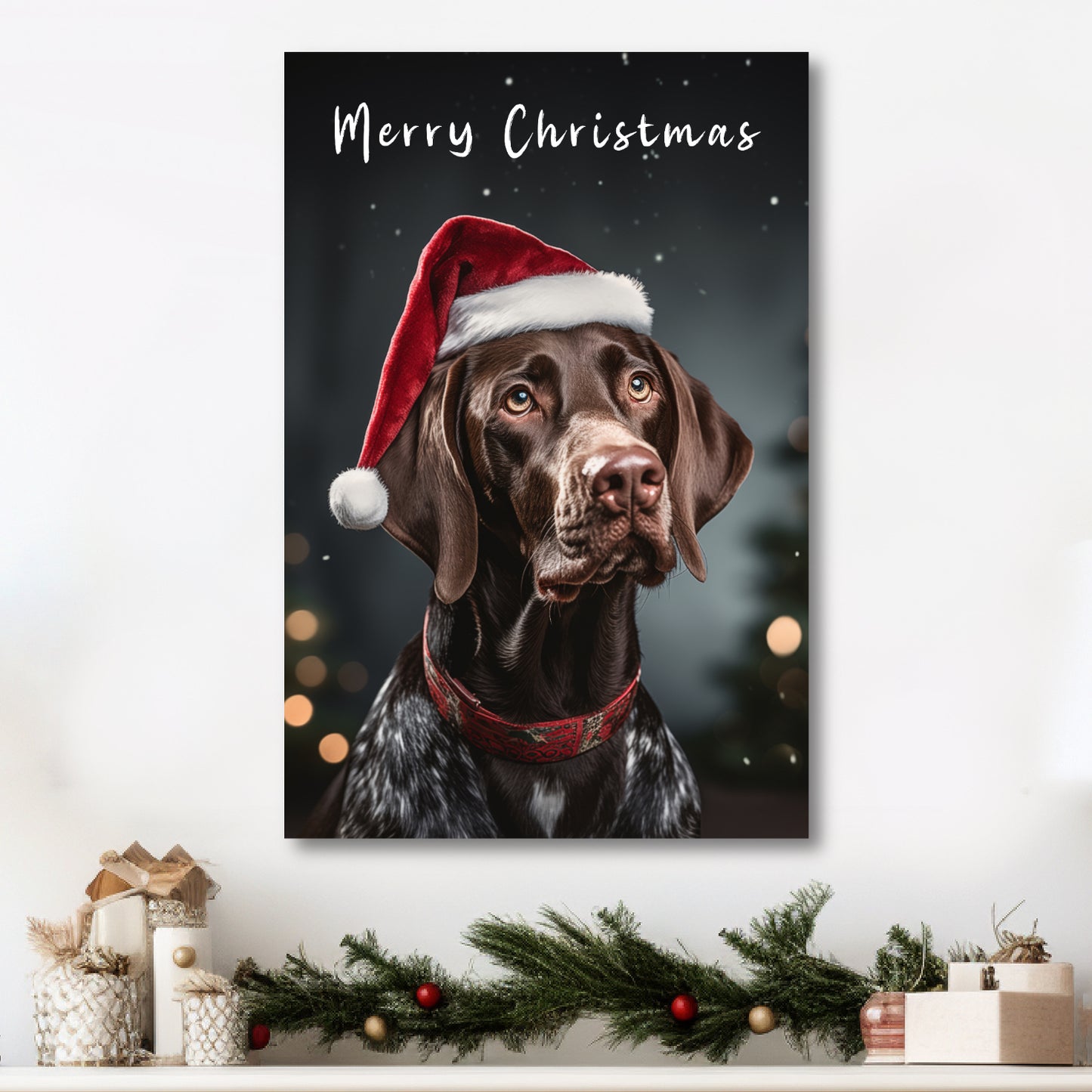 Christmas German Shorthaired Pointer canvas print Merry Christmas