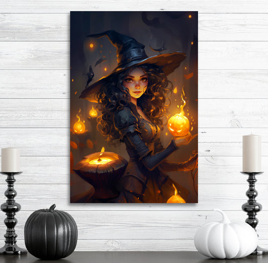 cute witch canvas print, aesthetic witch decor
