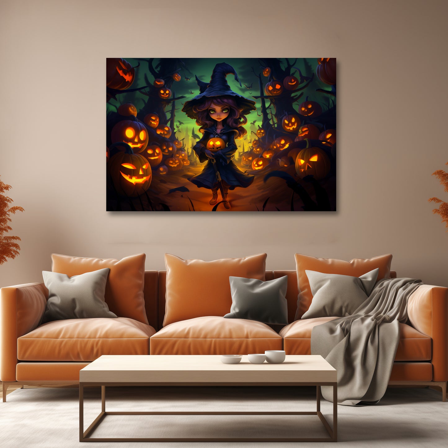 cute animation witch canvas print, aesthetic witch wall decor