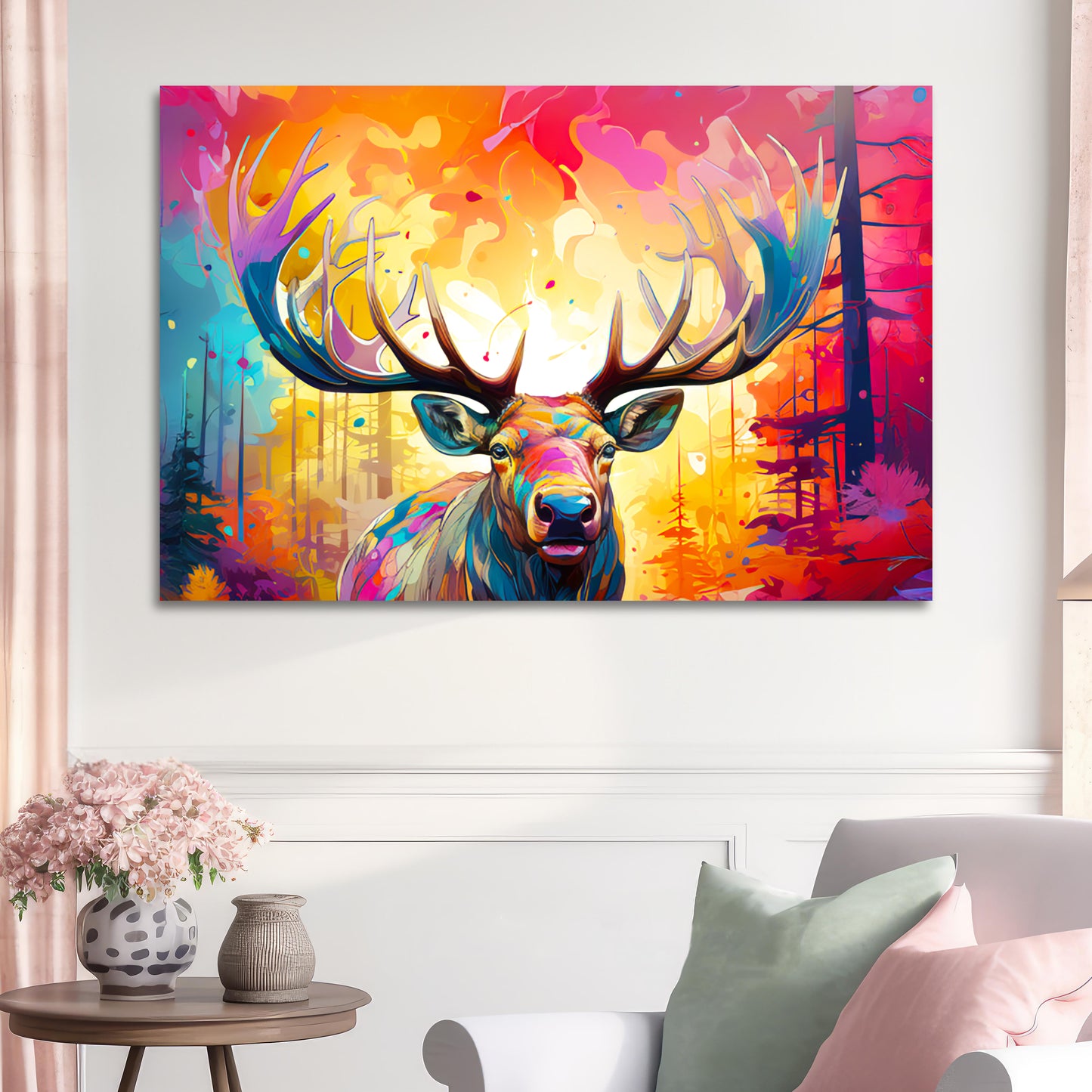 modern art moose picture aesthetic, modern art moose canvas print