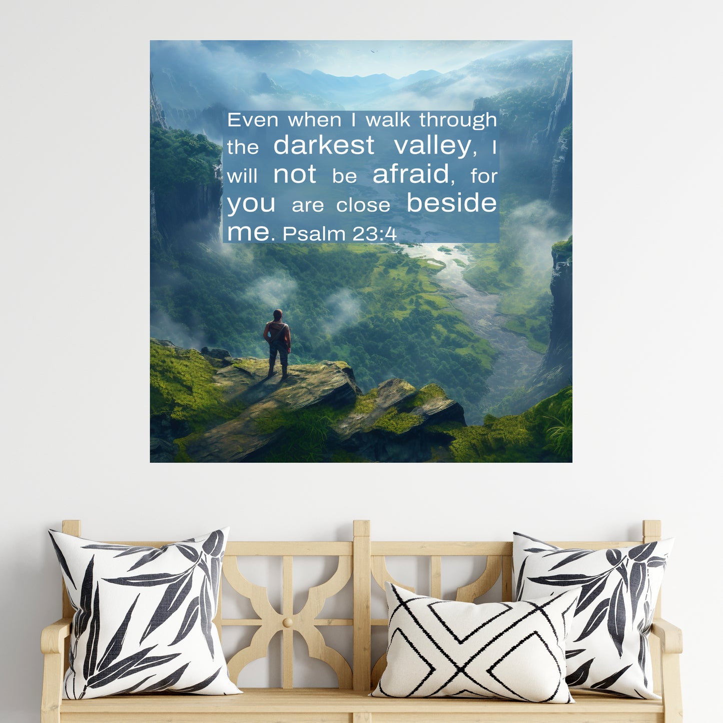 christian aesthetic wall art gifts, christian art painting even though i walk through the valley