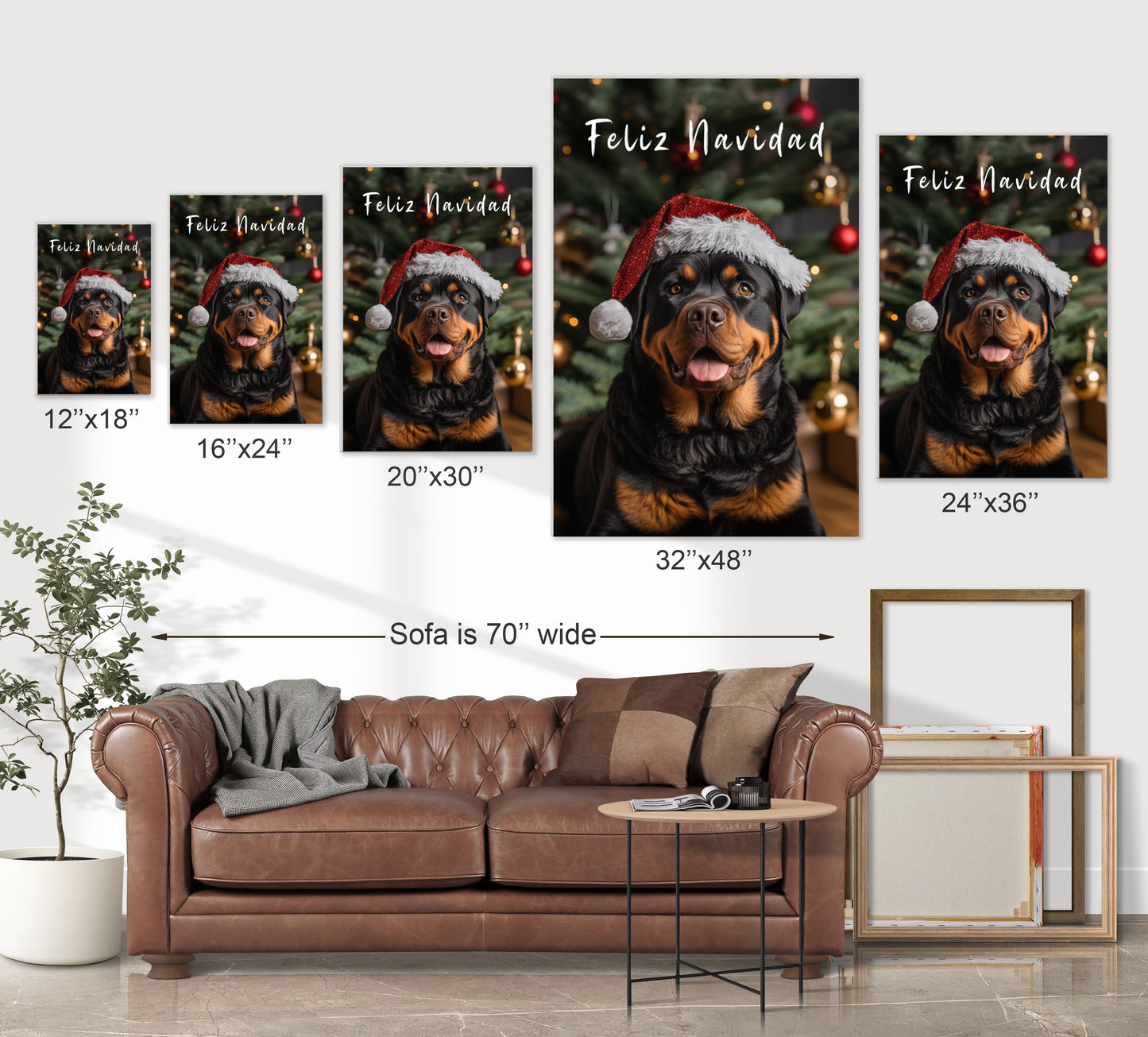 Christmas Feliz Navidad Rottweiler wearing Santa’s hat wall decor