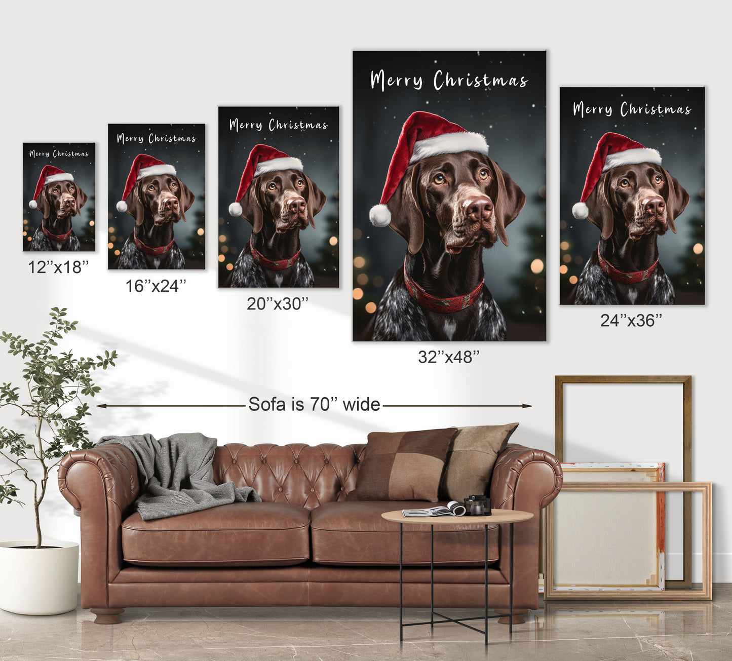 Christmas Merry Christmas German Shorthaired Pointer wearing Santa’s hat wall decor