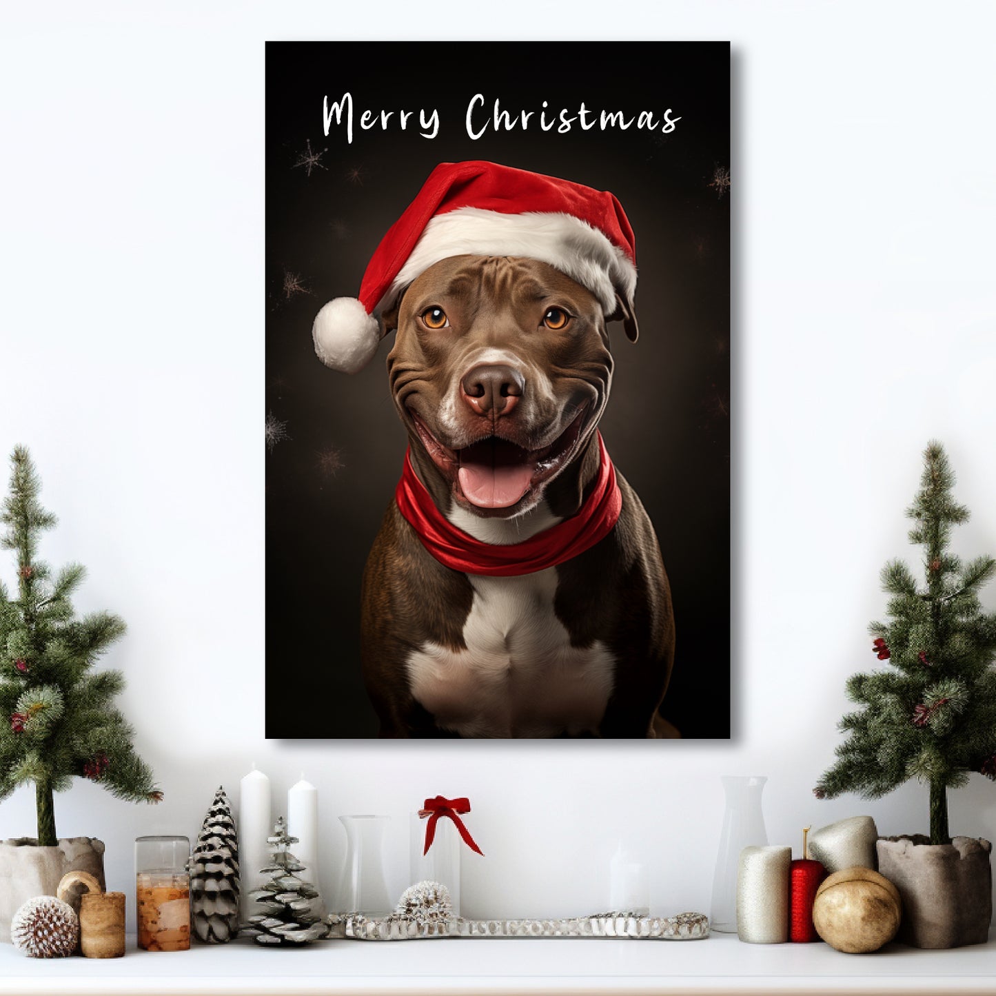 Christmas Pit Bull canvas print Merry Christmas