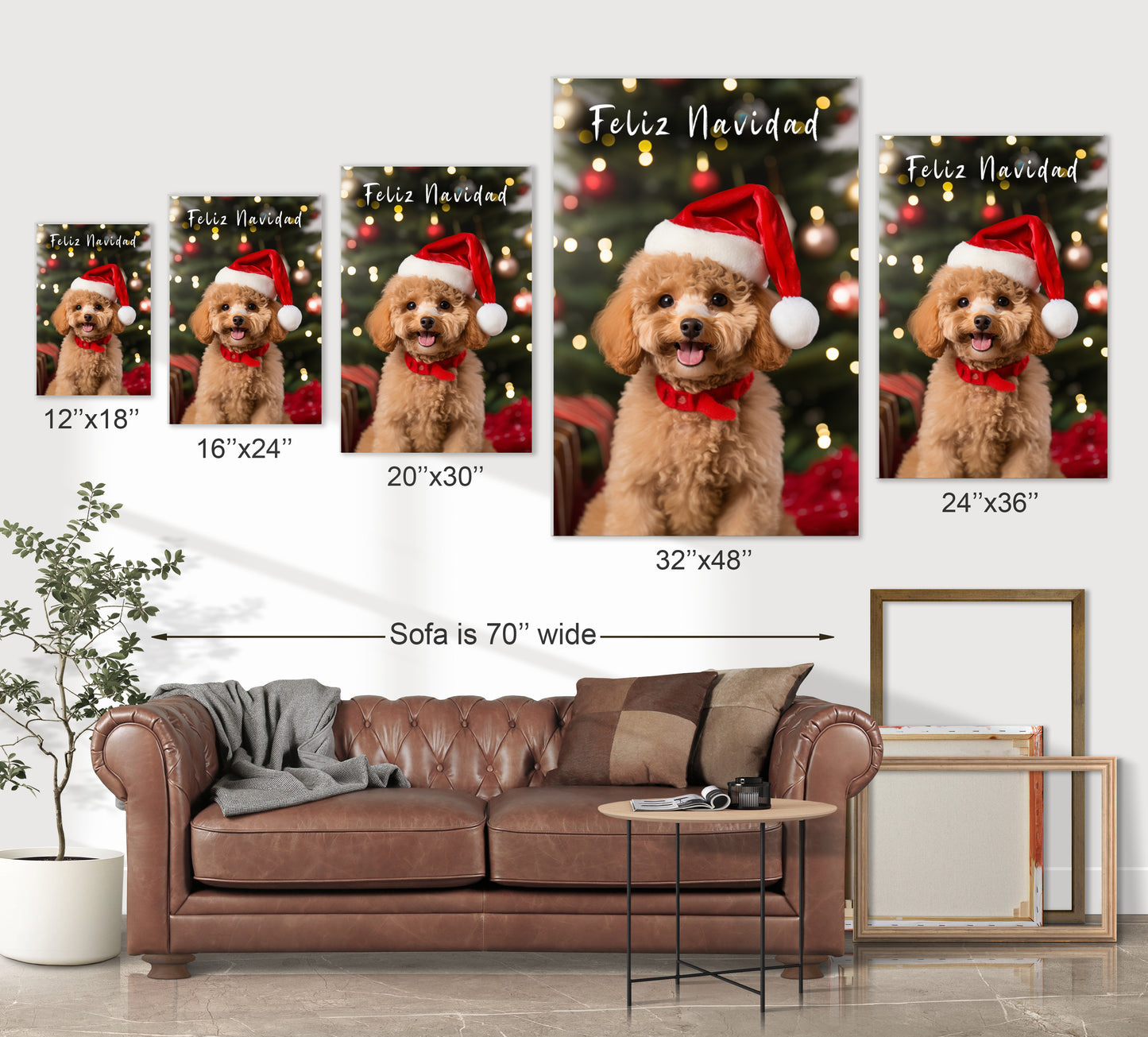 Christmas Feliz Navidad Poodle wearing Santa’s hat wall decor