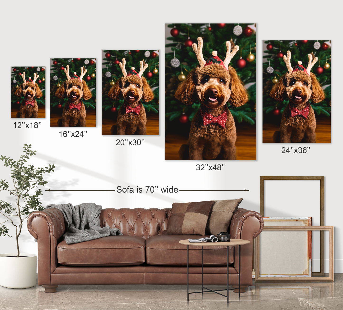 Christmas Poodle wearing Santa’s hat wall decor