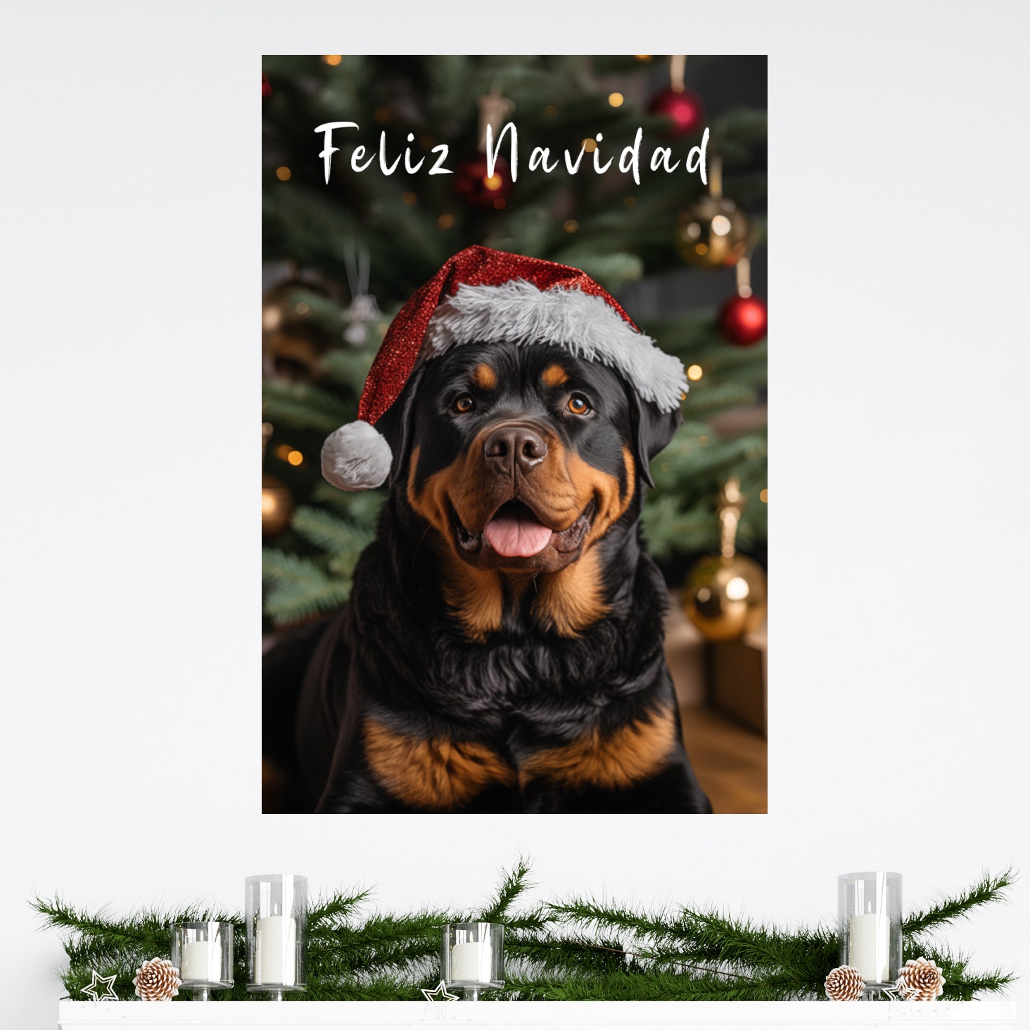 Christmas Rottweiler canvas print Feliz Navidad