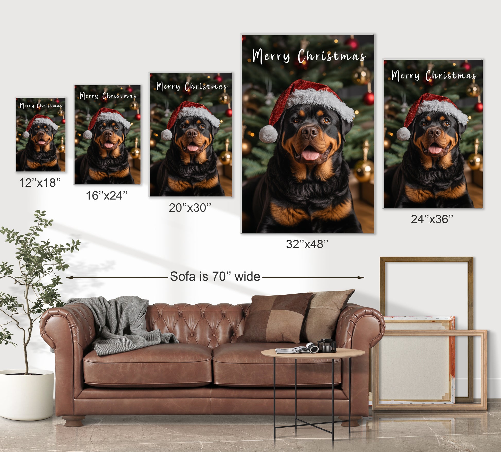Christmas Rottweiler wearing Santa’s hat wall decor