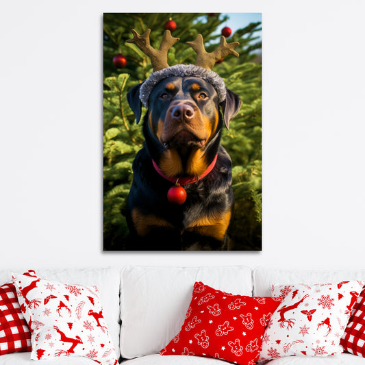 aesthetic Rottweiler wearing reindeer antlers canvas print