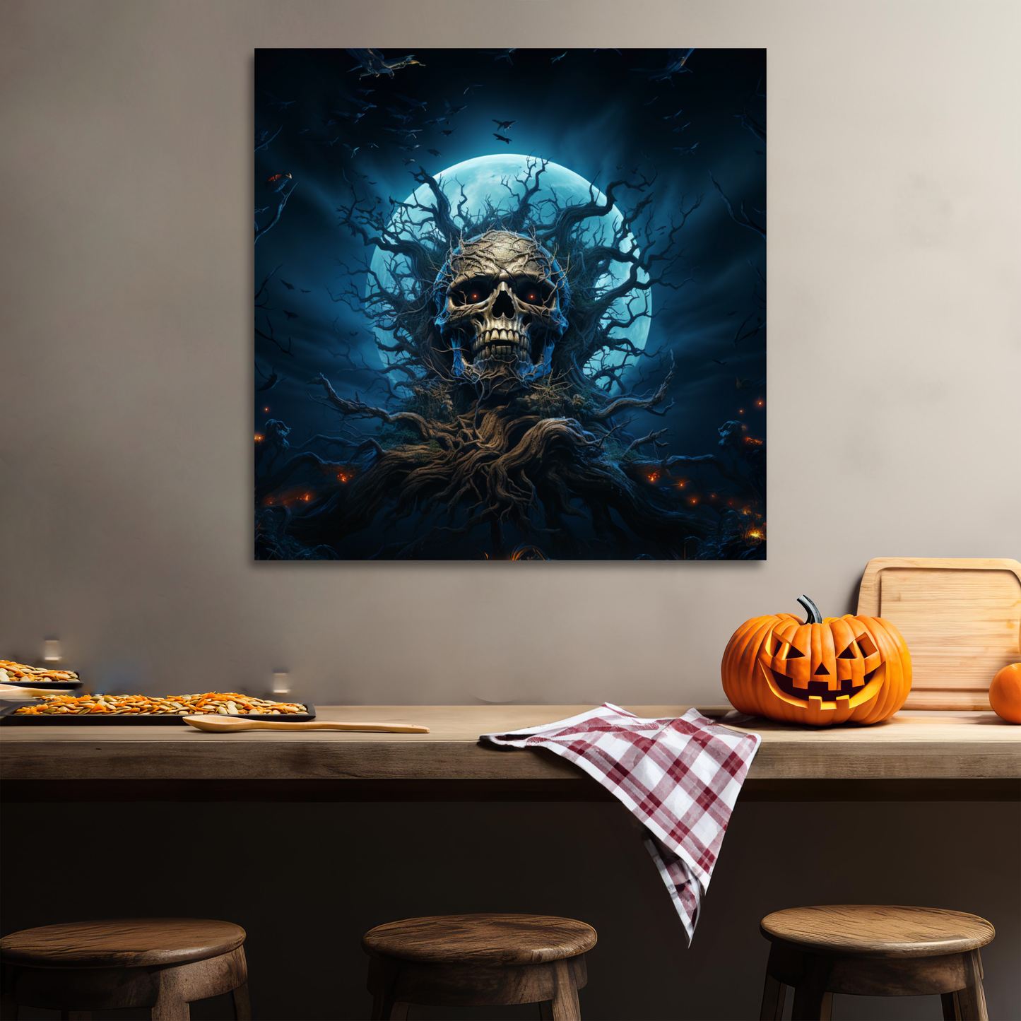 aesthetic halloween skull canvas print, skull decor halloween gifts