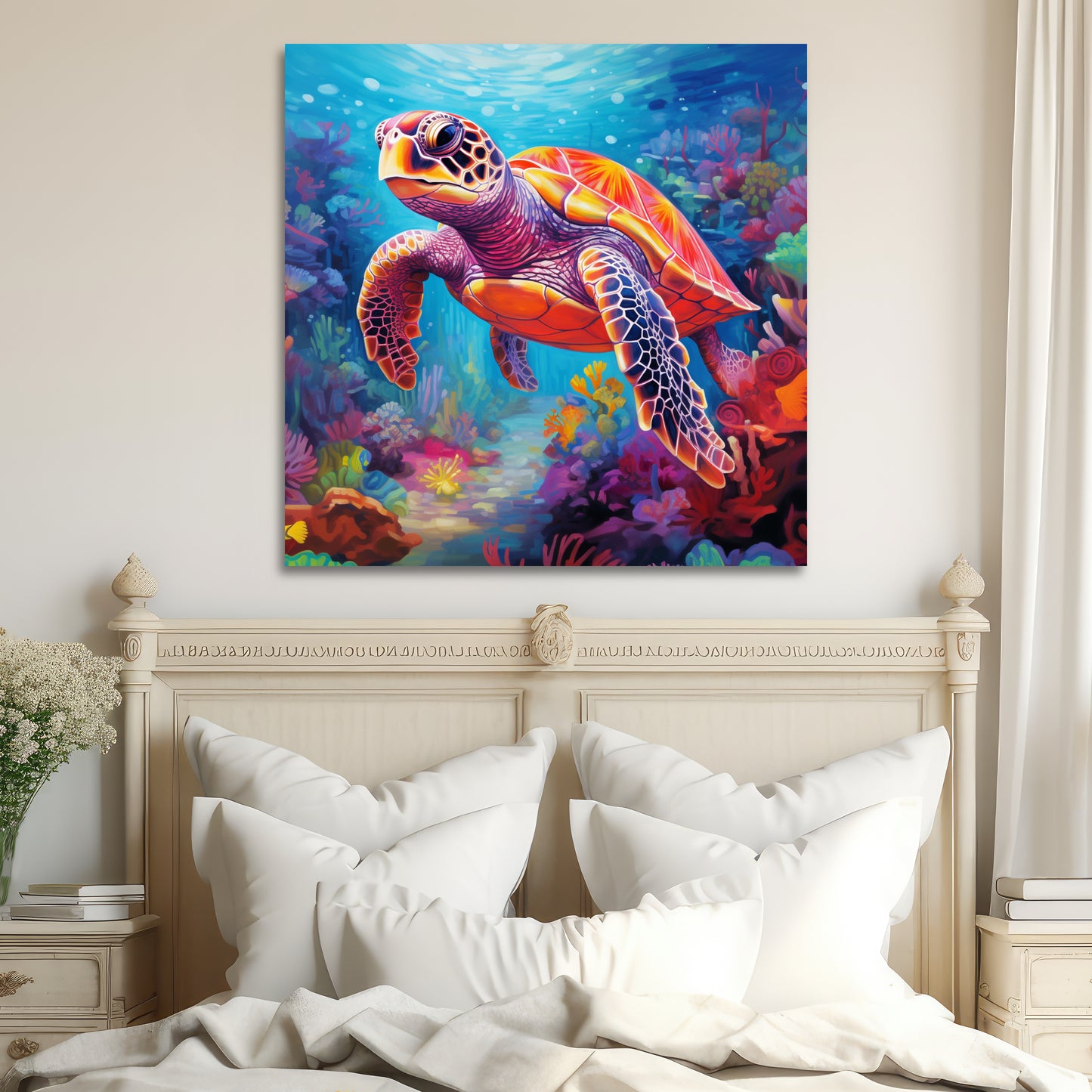 modern art sea turtle wall decor, aesthetic sea turtle canvas print
