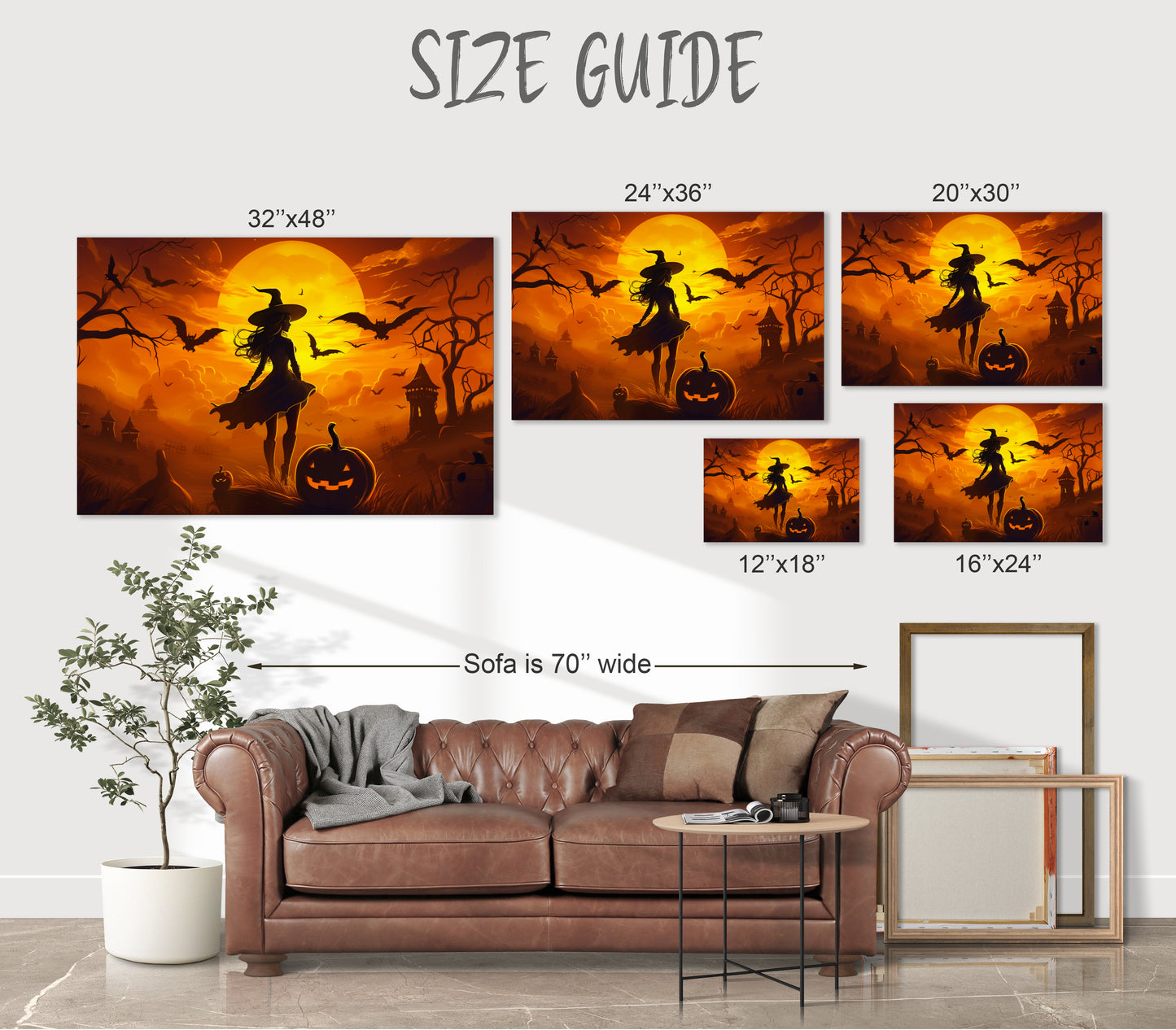 Silhouette of Witch Canvas Print Aesthetic Halloween Wall Decor Art Prints Gifts