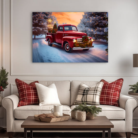 red christmas truck canvas prints