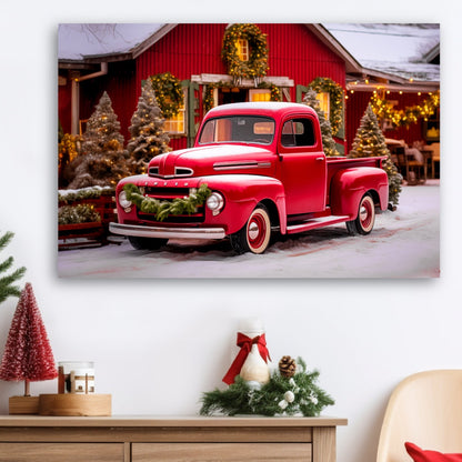 red christmas truck canvas prints