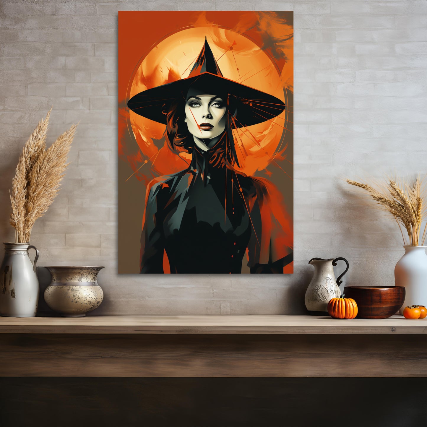 pretty art deco witch canvas print, aesthetic art deco witch decor