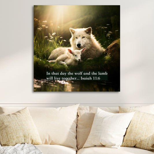 Isaiah 11:6 wolf and lamb canvas print painting, aesthetic Christian canvas prints